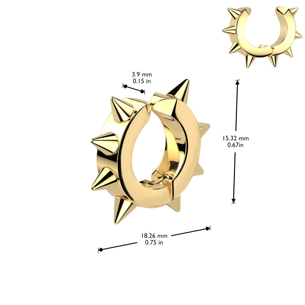 Spike Lined Clip On Non-Piercing Huggie Hoop Earrings - Pair - 316L Stainless Steel