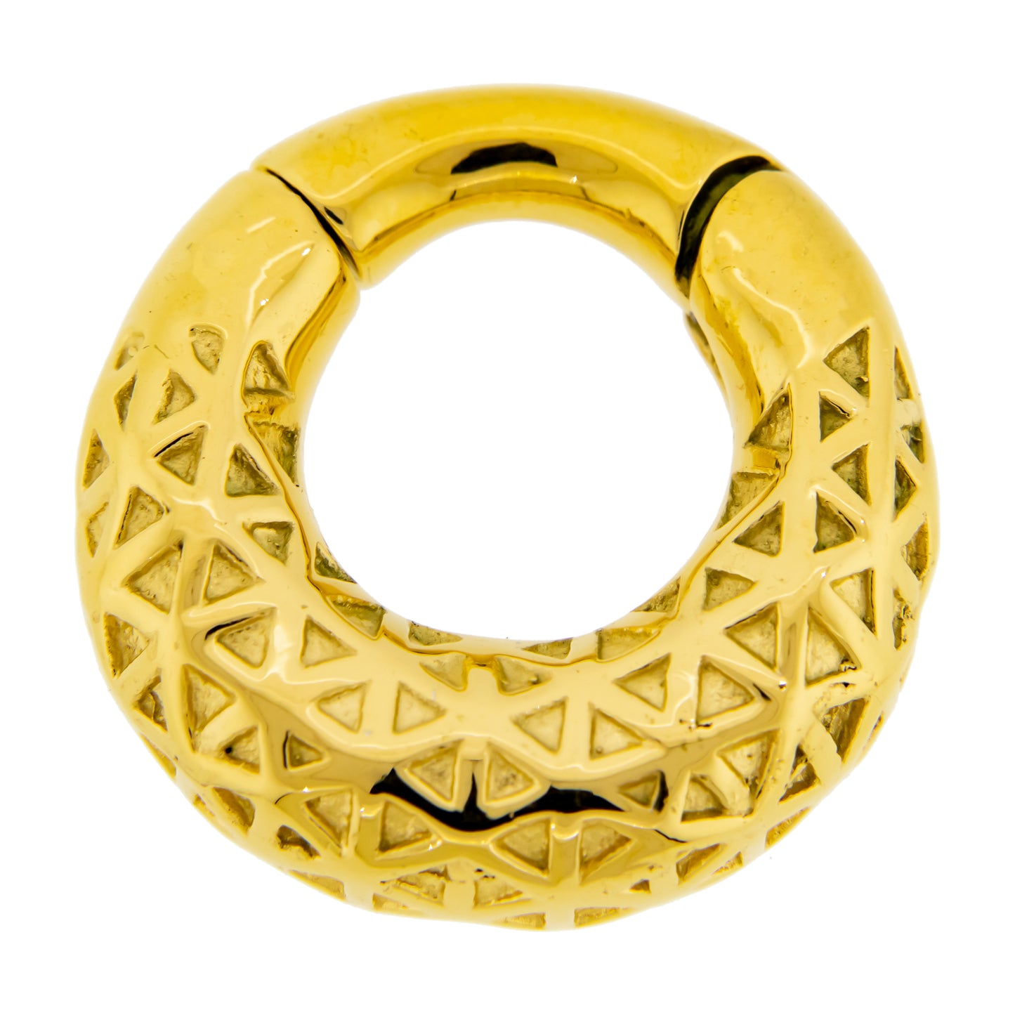 Textured Geometric Pattern Hinged Clicker Ring for Stretched Piercings - 316L Stainless Steel