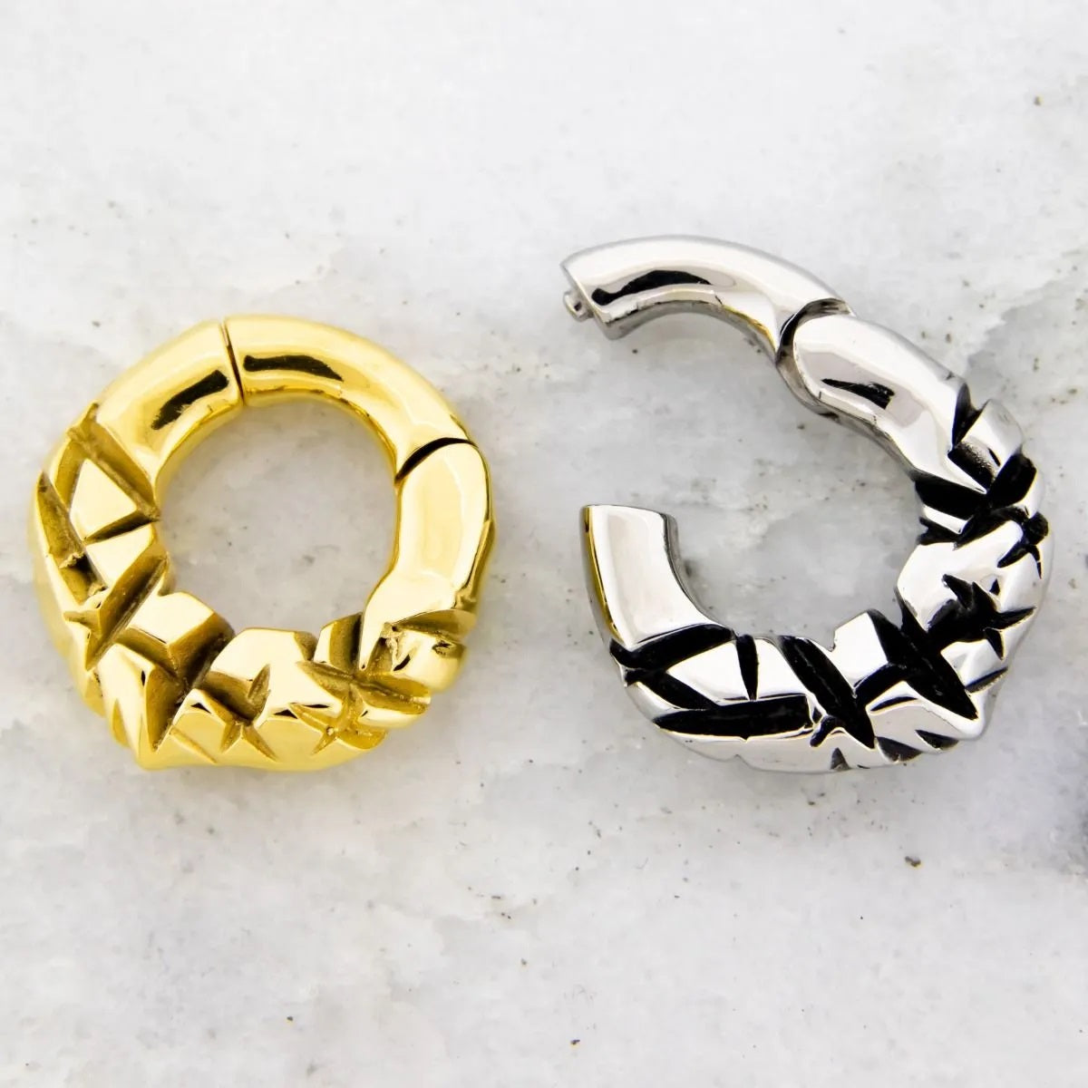 Crinkled Texture Design Hinged Clicker Ring for Stretched Piercings - 316L Stainless Steel