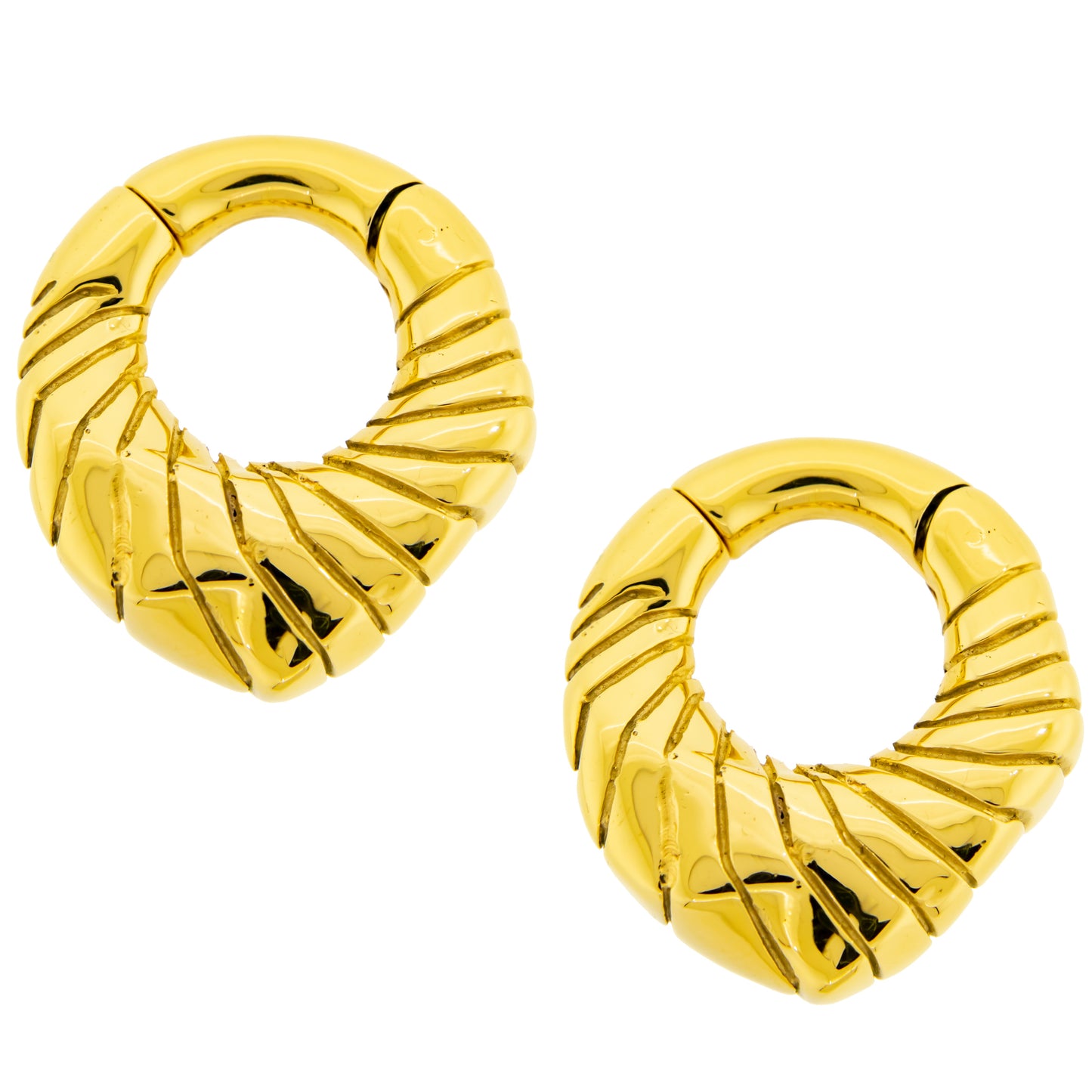 Ripple Texture Design Pointed Hinged Clicker Rings for Stretched Piercings - Pair - 316L Stainless Steel