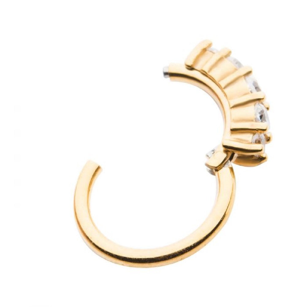 Prong Set Clear CZ Gemmed Top Hinged Segment Clicker Ring - 316L Stainless Steel