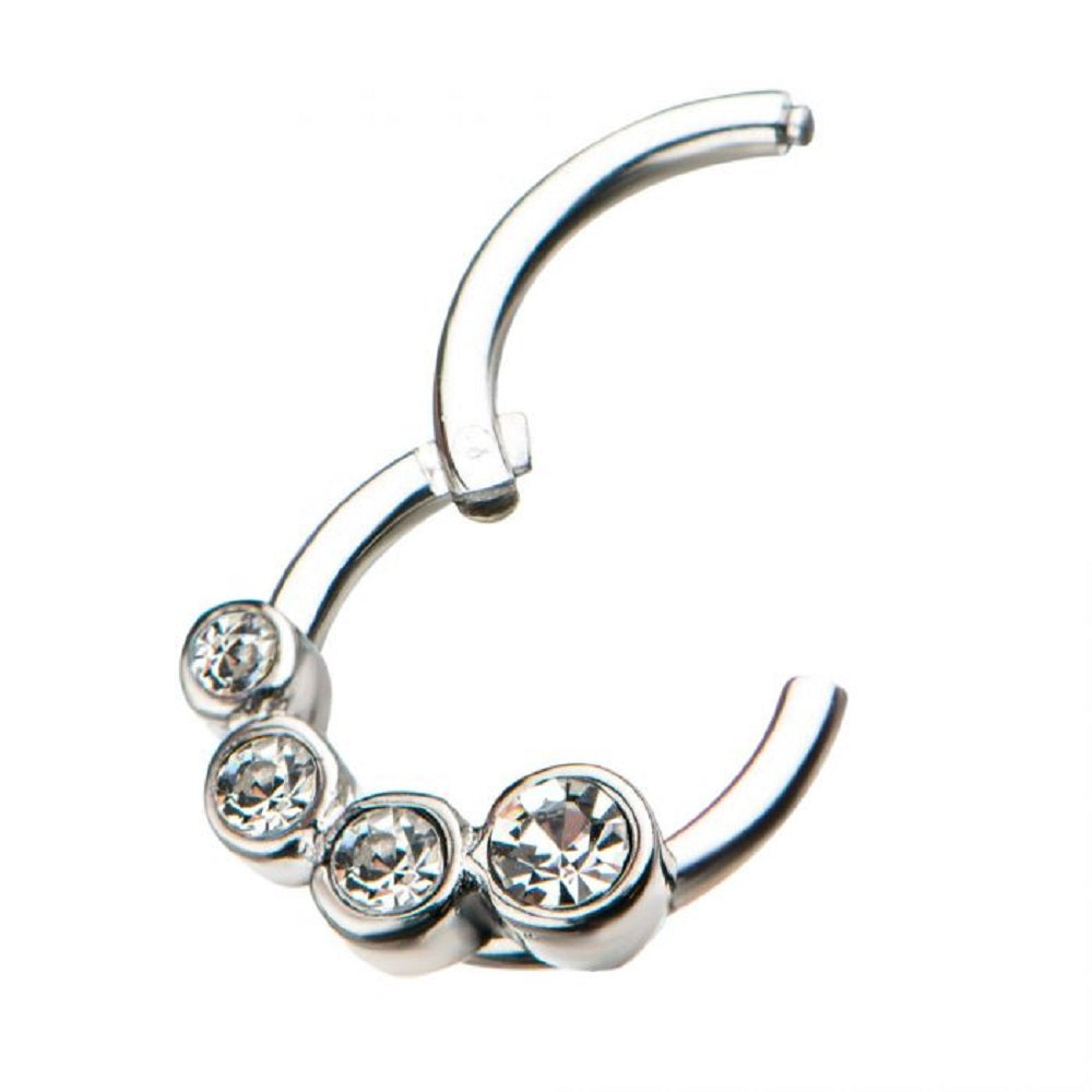 Multi Round Clear CZ Gems Hinged Segment Clicker Ring - 316L Stainless Steel