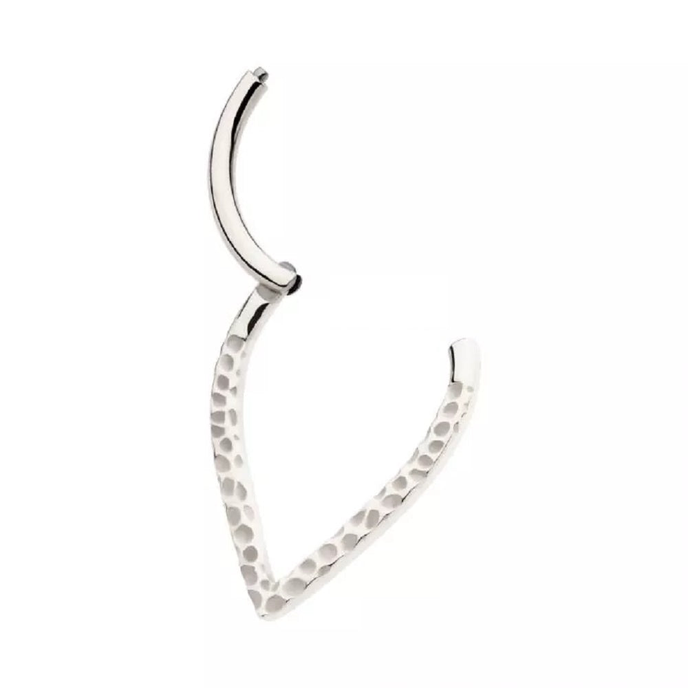 Hammered Pattern Teardrop Shaped Hinged Segment Ring - 316L Stainless Steel