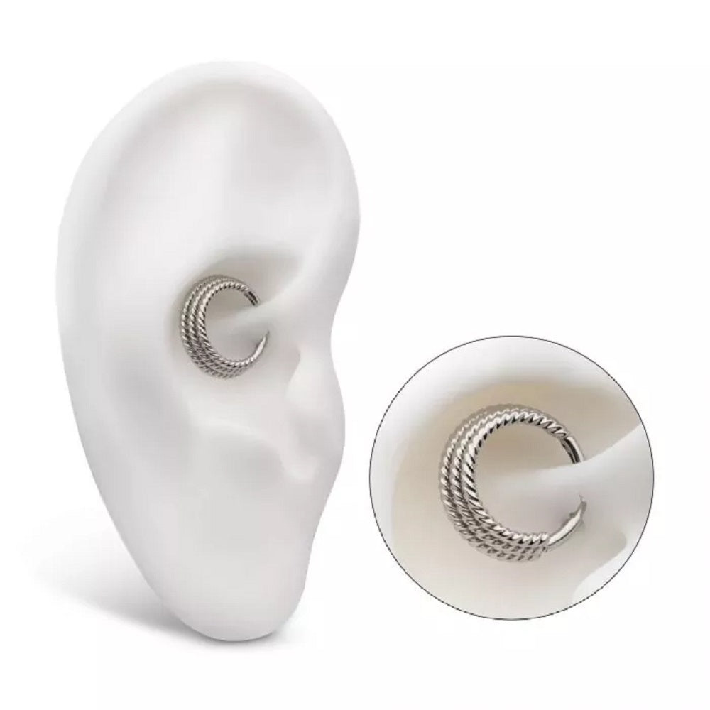 Terraced Triple Stack Twisted Design Front Facing Hinged Segment Ring - 316L Stainless Steel