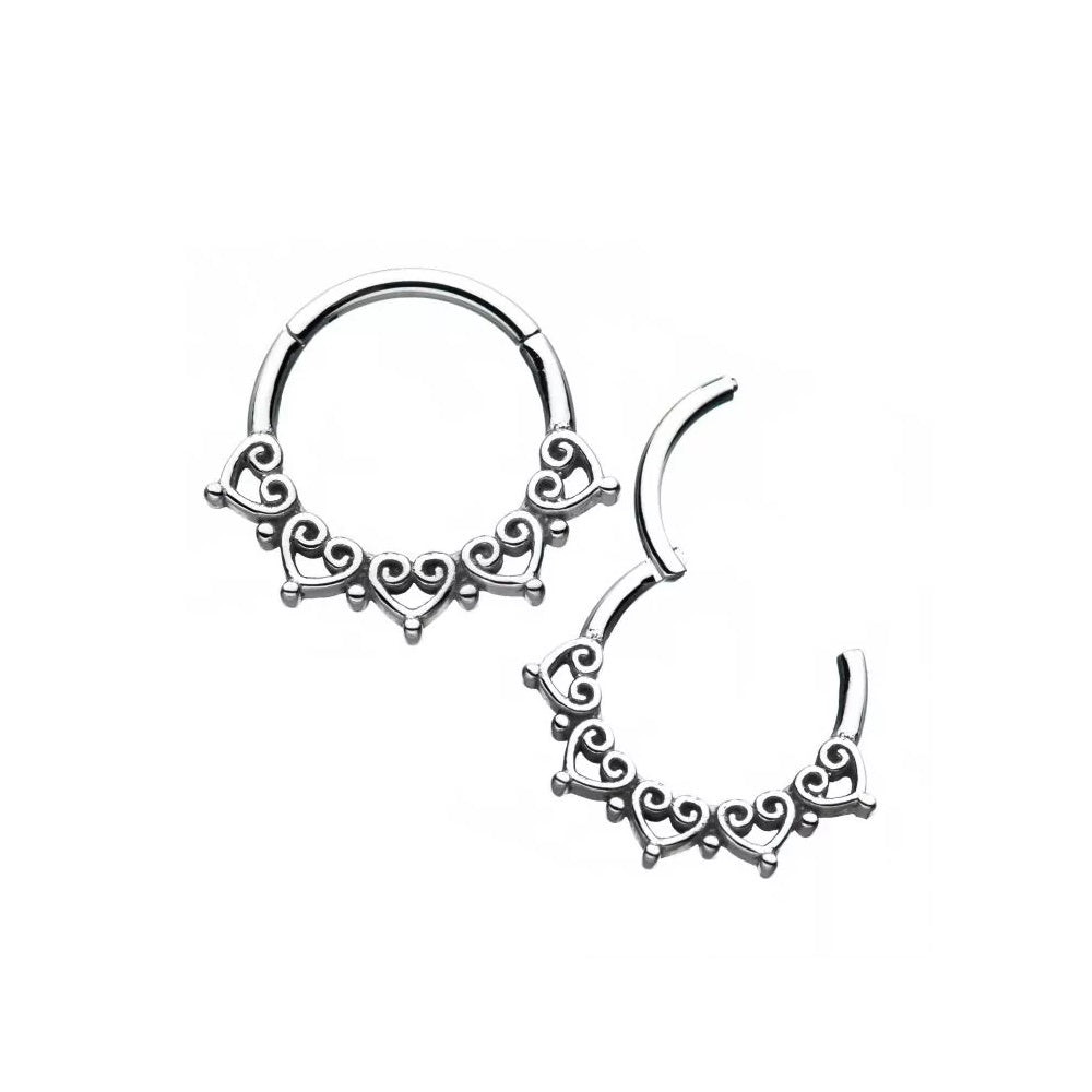 Filigree Lacey Heart Hinged Segment Ring - Stainless Steel