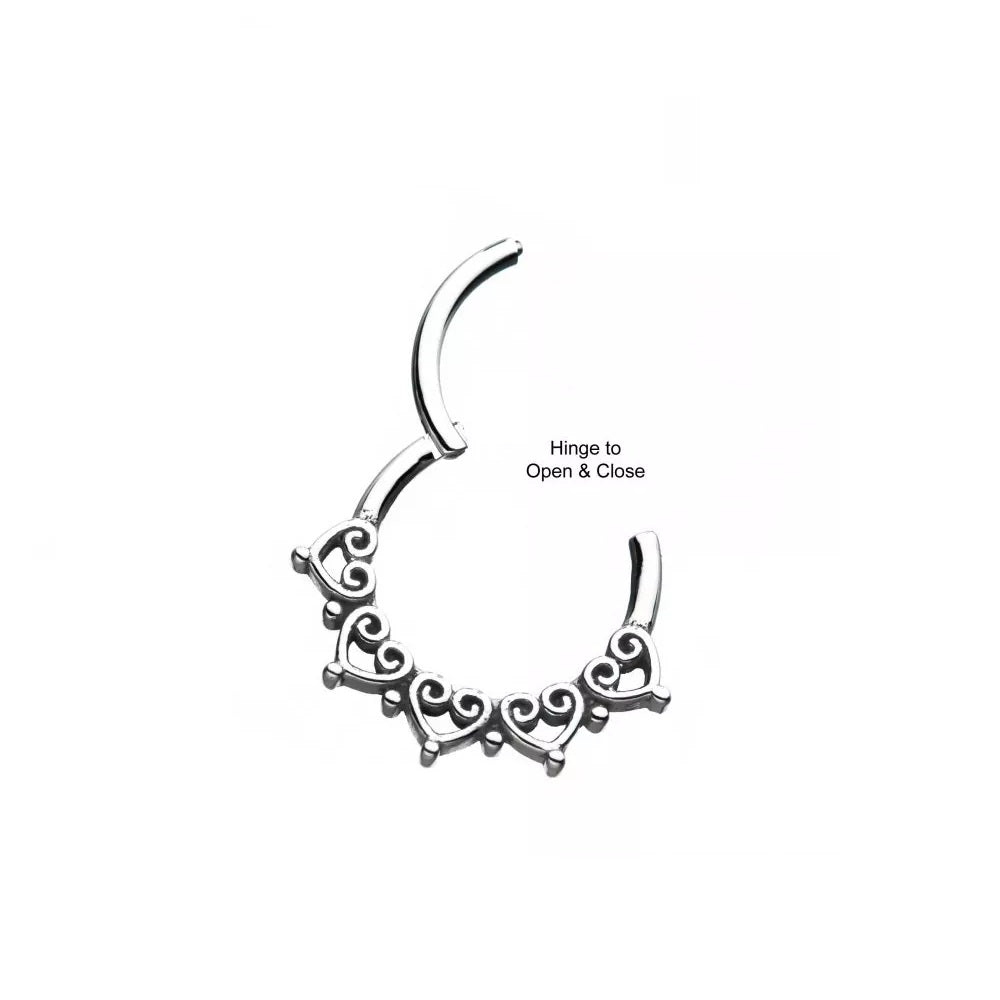 Filigree Lacey Heart Hinged Segment Ring - Stainless Steel