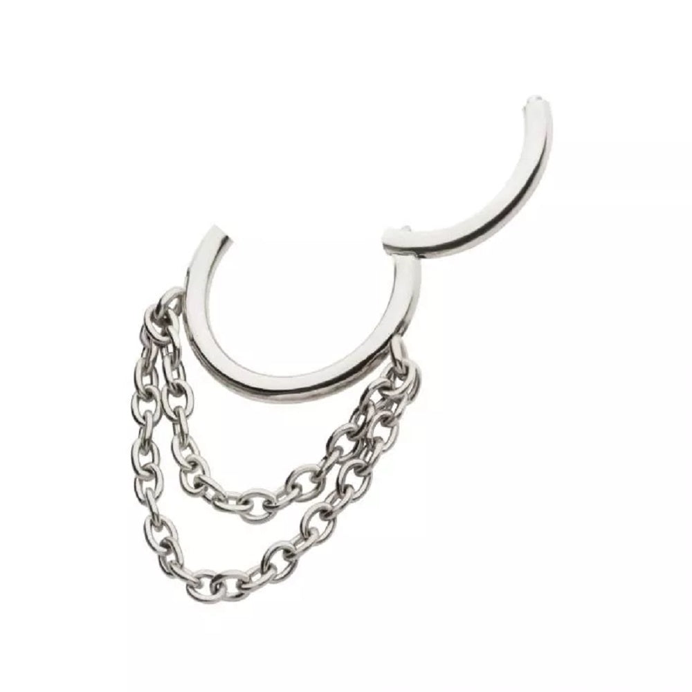 Hoop with Double Dangling Chains Hinged Segment Ring - 316L Stainless Steel