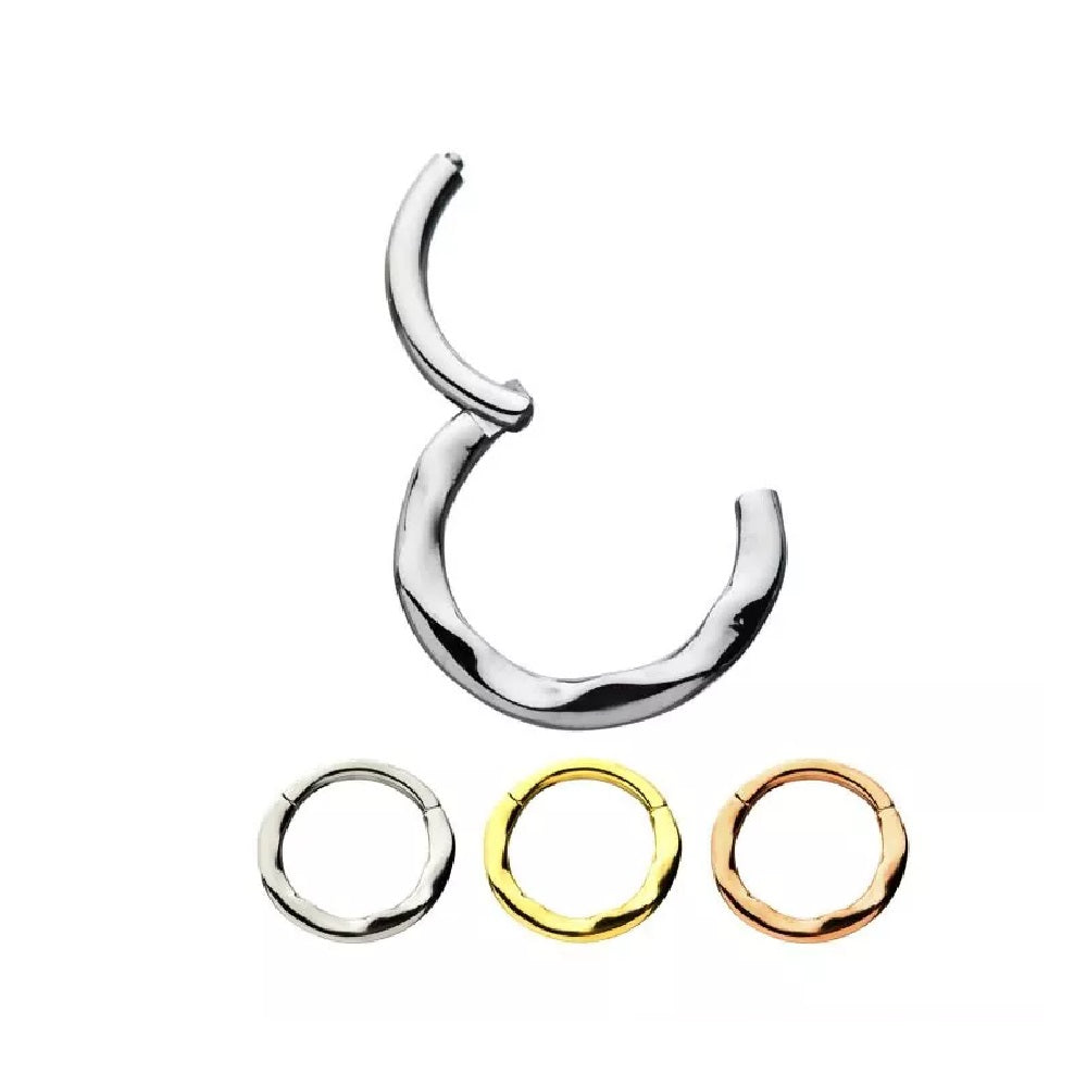 Hammered Texture Wavy Hinged Segment Ring - Stainless Steel