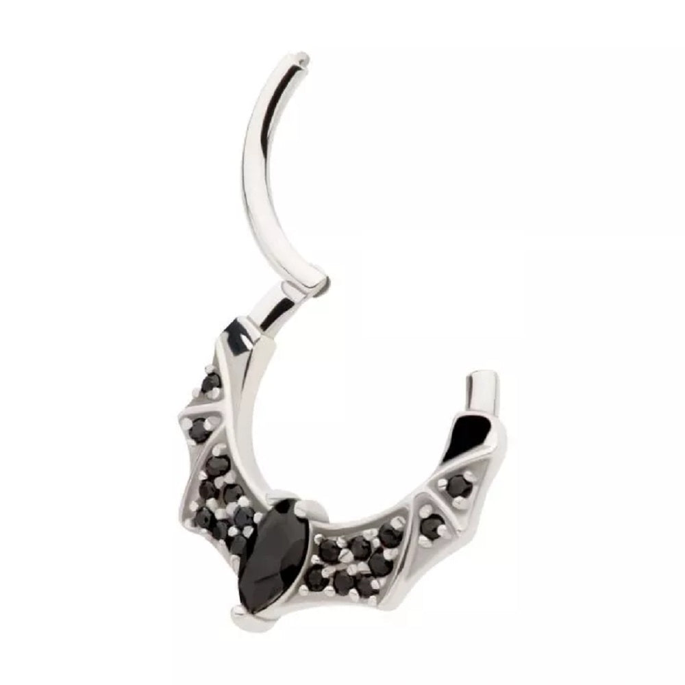 CZ Crystal Bat Front Facing Hinged Segment Ring - 316L Stainless Steel