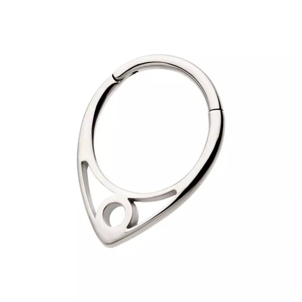 V-Shape with Circle Outline Hinged Segment Clicker Ring - 316L Stainless Steel