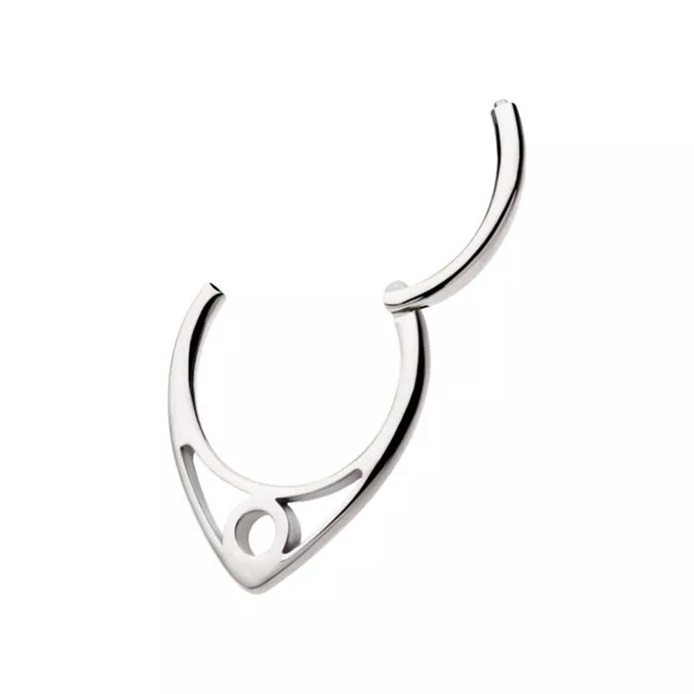 V-Shape with Circle Outline Hinged Segment Clicker Ring - 316L Stainless Steel
