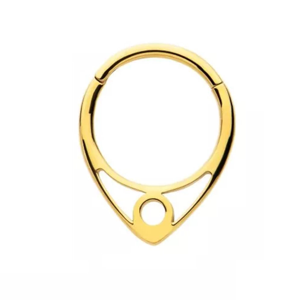 V-Shape with Circle Outline Hinged Segment Clicker Ring - 316L Stainless Steel