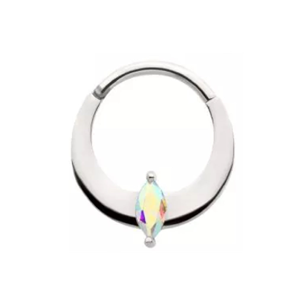 CZ Crystal Marquise Center Hinged Segment Clicker Ring - 316L Stainless Steel