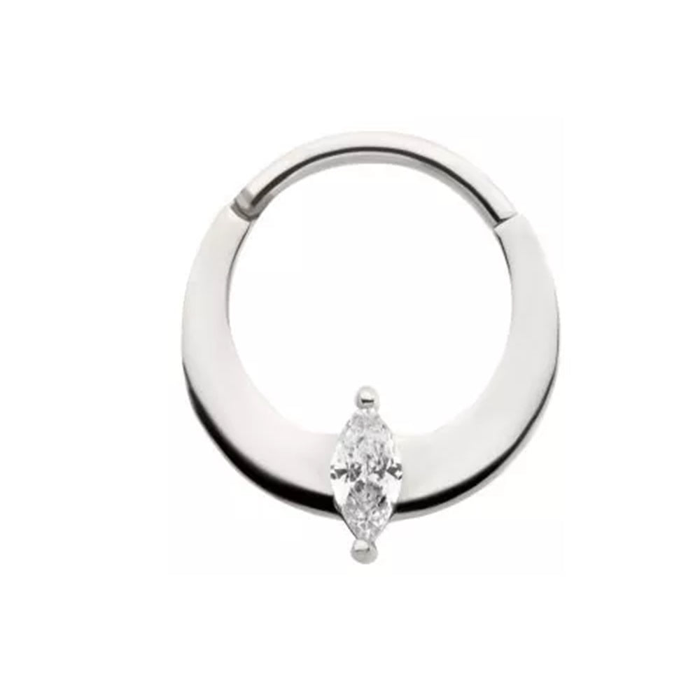 CZ Crystal Marquise Center Hinged Segment Clicker Ring - 316L Stainless Steel