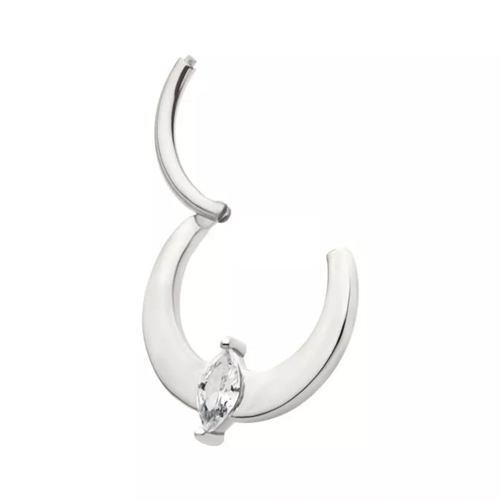 CZ Crystal Marquise Center Hinged Segment Clicker Ring - 316L Stainless Steel