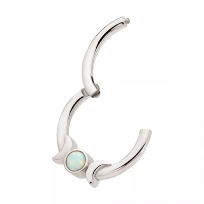 Triple Moon Phase with White Synthetic Opal Center Hinged Segment Ring - 316L Stainless Steel