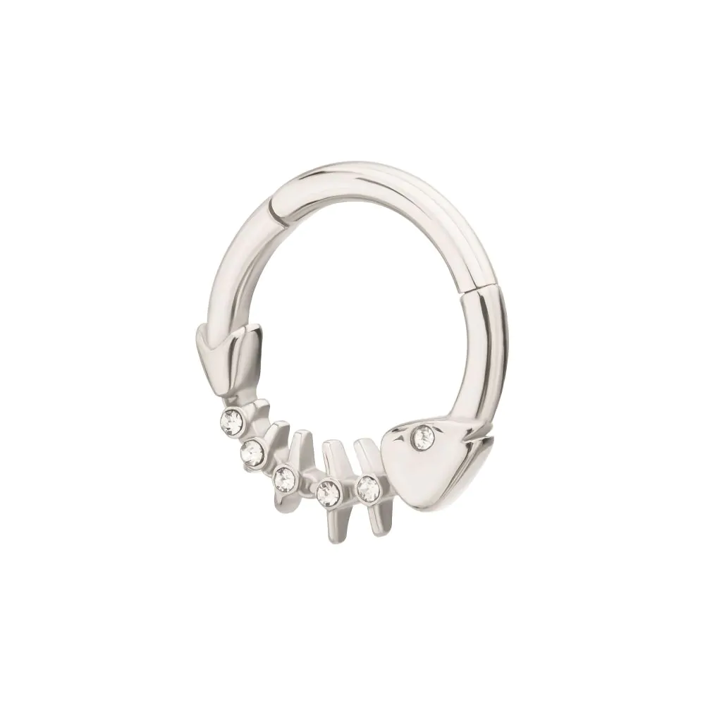 CZ Crystal Lined Fishbone Hinged Segment Clicker Ring - 316L Stainless Steel