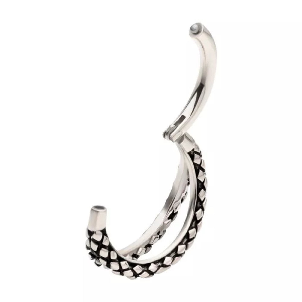 Double Snake Skin Pattern Lined Hoop Hinged Segment Ring - 316L Stainless Steel