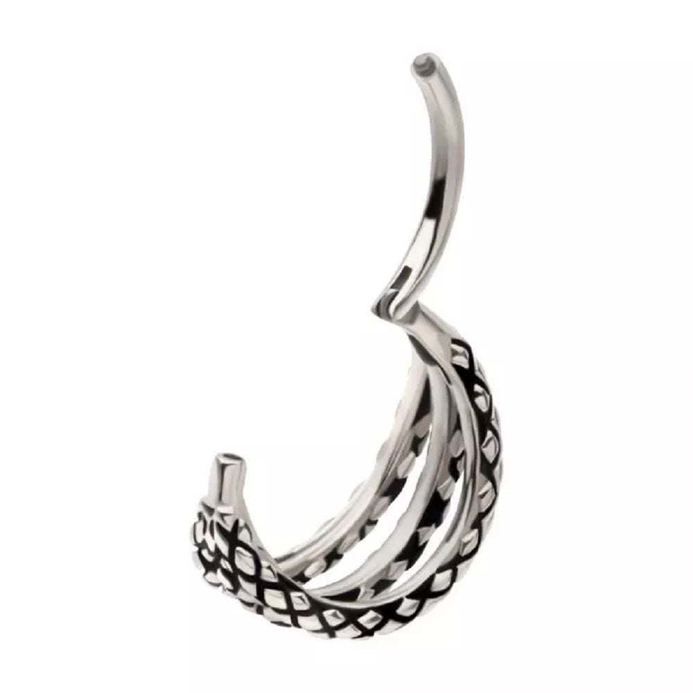 Triple Snake Skin Pattern Lined Hoop Hinged Segment Ring - 316L Stainless Steel