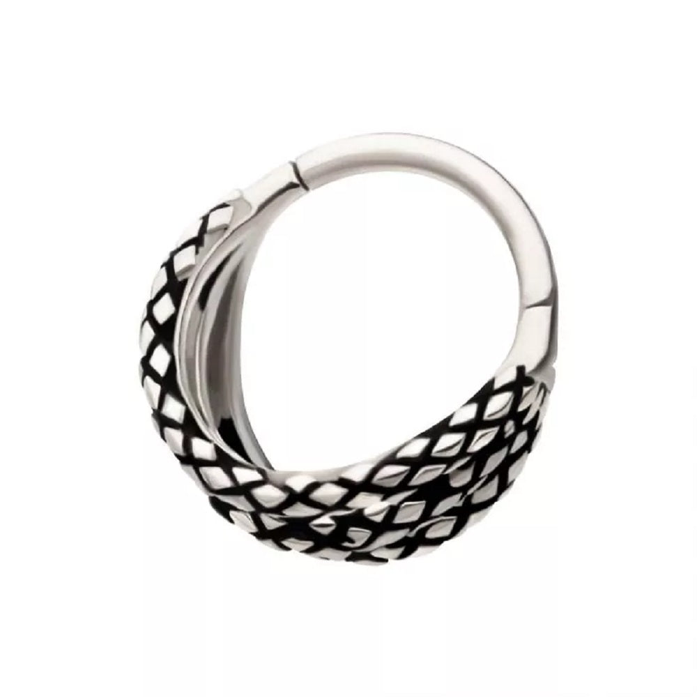 Triple Snake Skin Pattern Lined Hoop Hinged Segment Ring - 316L Stainless Steel