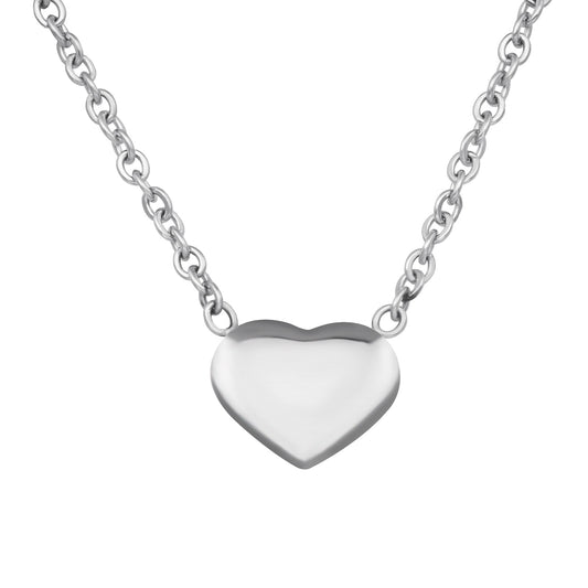 Polished Heart Pendant Necklace - Stainless Steel