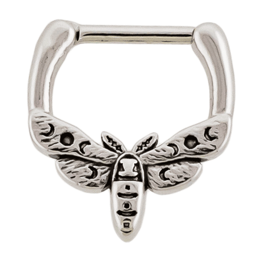 Crescent Moth Septum Clicker Ring - 316L Stainless Steel