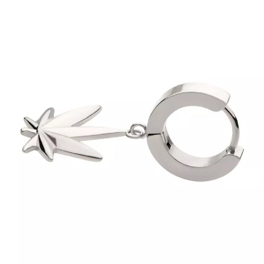 Pot Leaf Dangling Huggie Hoop Earrings - Pair - 316L Stainless Steel