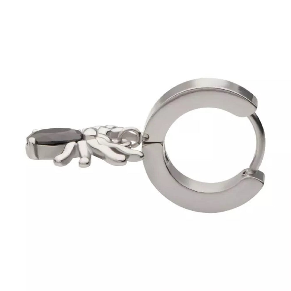 Black CZ Crystal Spider Dangling Huggie Hoop Earrings - Pair - 316L Stainless Steel