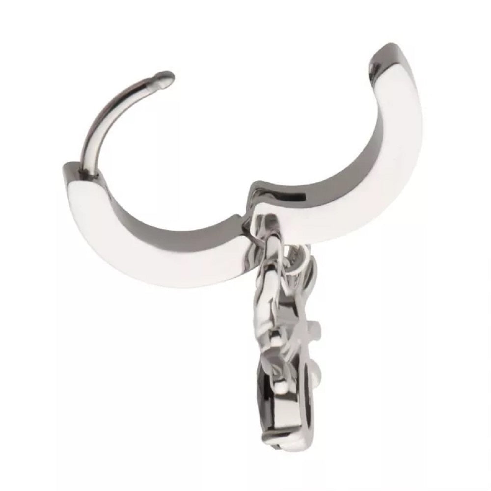 Black CZ Crystal Spider Dangling Huggie Hoop Earrings - Pair - 316L Stainless Steel
