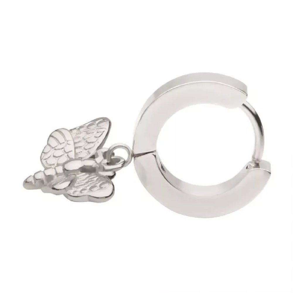 Butterfly Dangling Huggie Hoop Earrings - Pair - 316L Stainless Steel