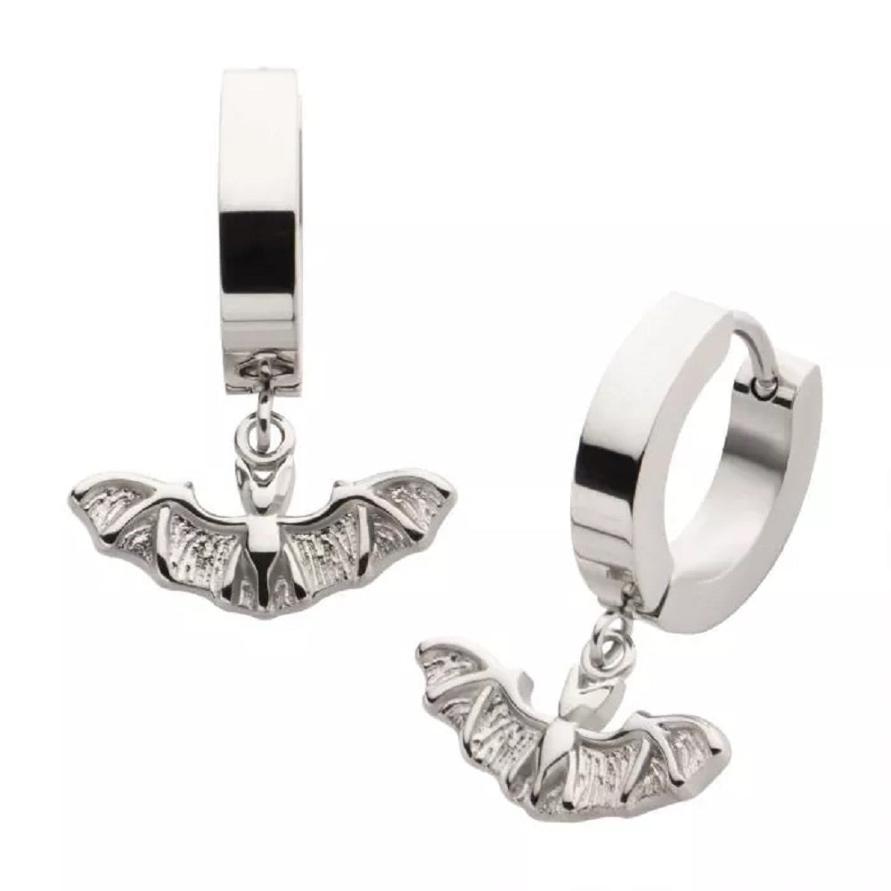 Bat Dangling Huggie Hoop Earrings - Pair - 316L Stainless Steel