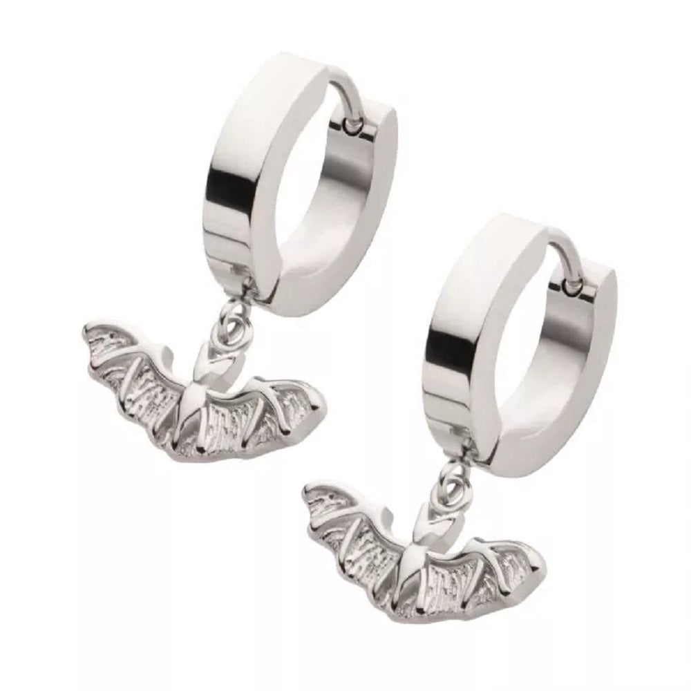 Bat Dangling Huggie Hoop Earrings - Pair - 316L Stainless Steel