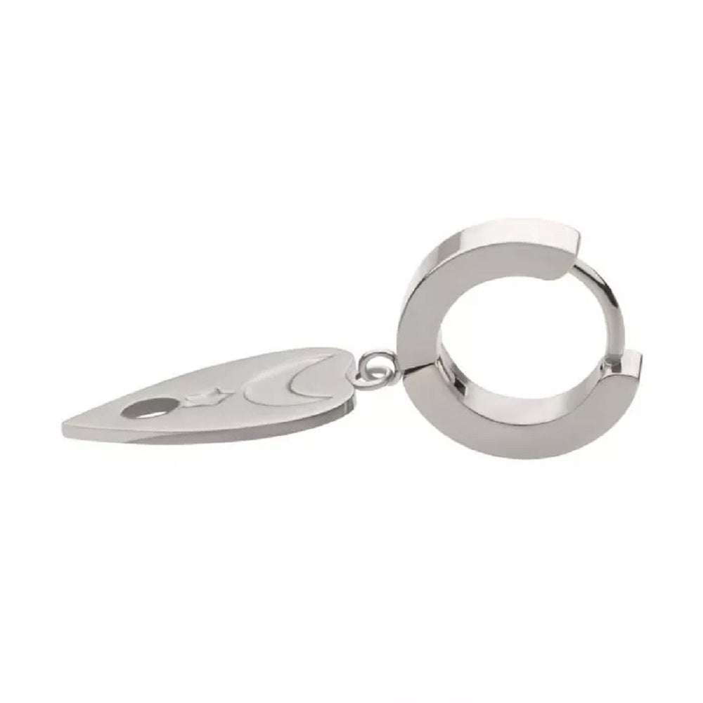 Moon and Star Spirit Board Dangling Huggie Hoop Earrings - Pair - 316L Stainless Steel
