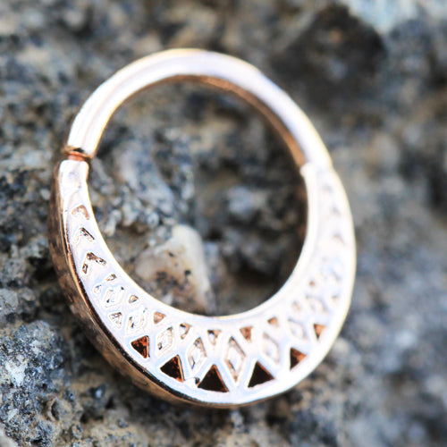 Rose Gold Plated Ornate Tribal Septum Ring
- 316L Stainless Steel