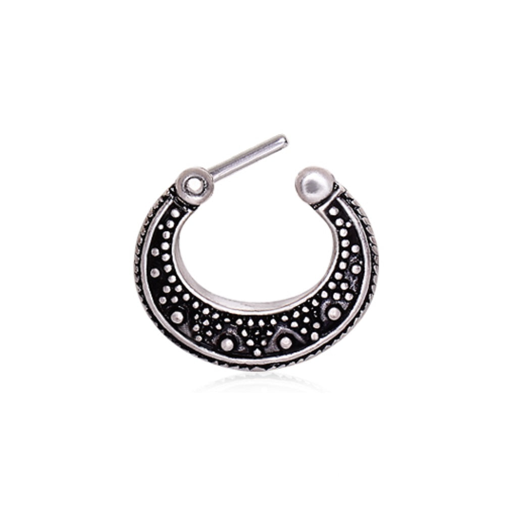 Vintage Geometric Pattern Septum Clicker Ring - 316L Surgical Steel