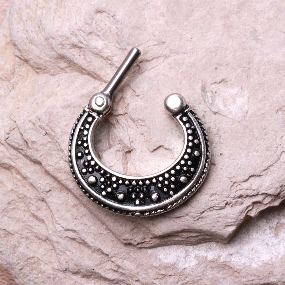 Vintage Geometric Pattern Septum Clicker Ring - 316L Surgical Steel