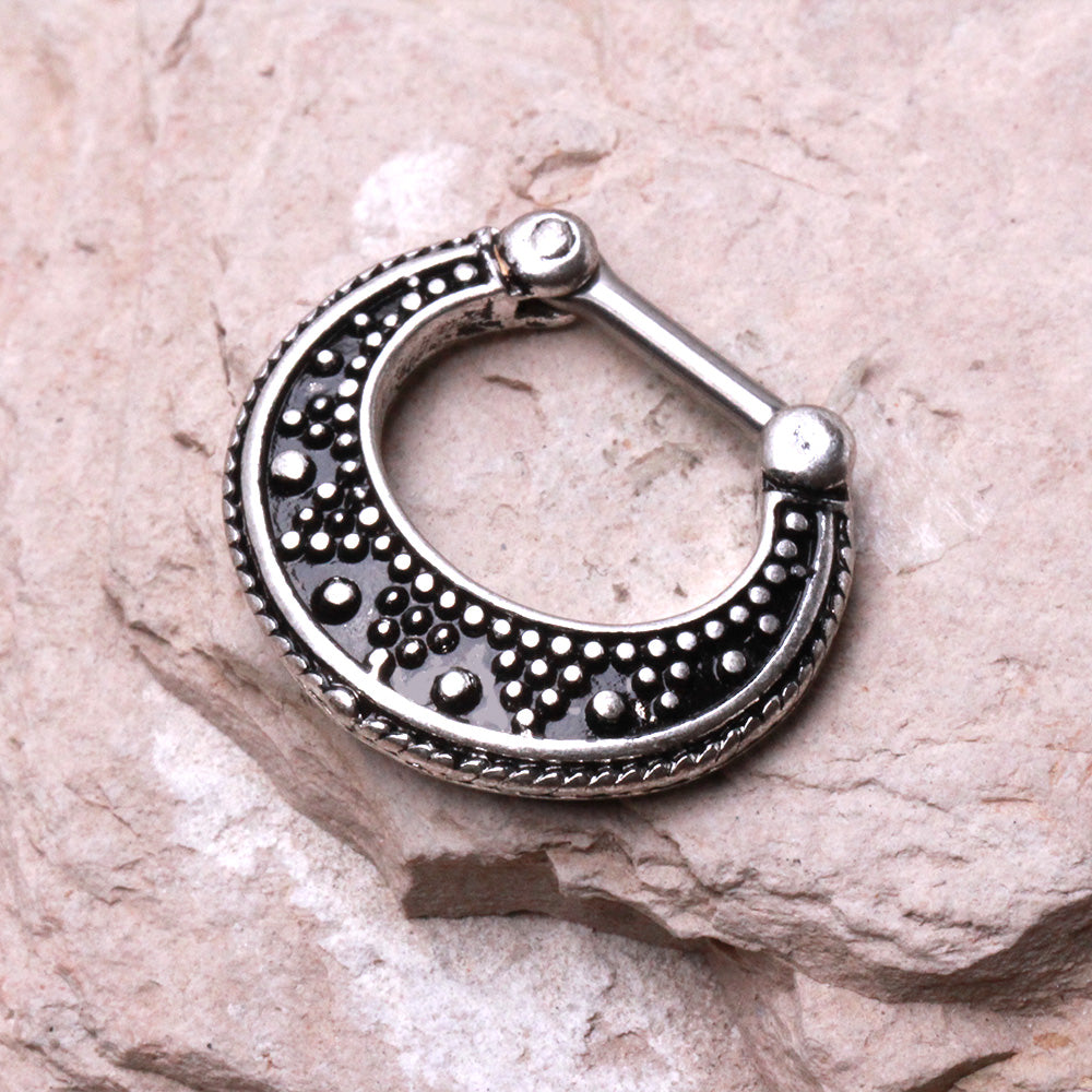 Vintage Geometric Pattern Septum Clicker Ring - 316L Surgical Steel