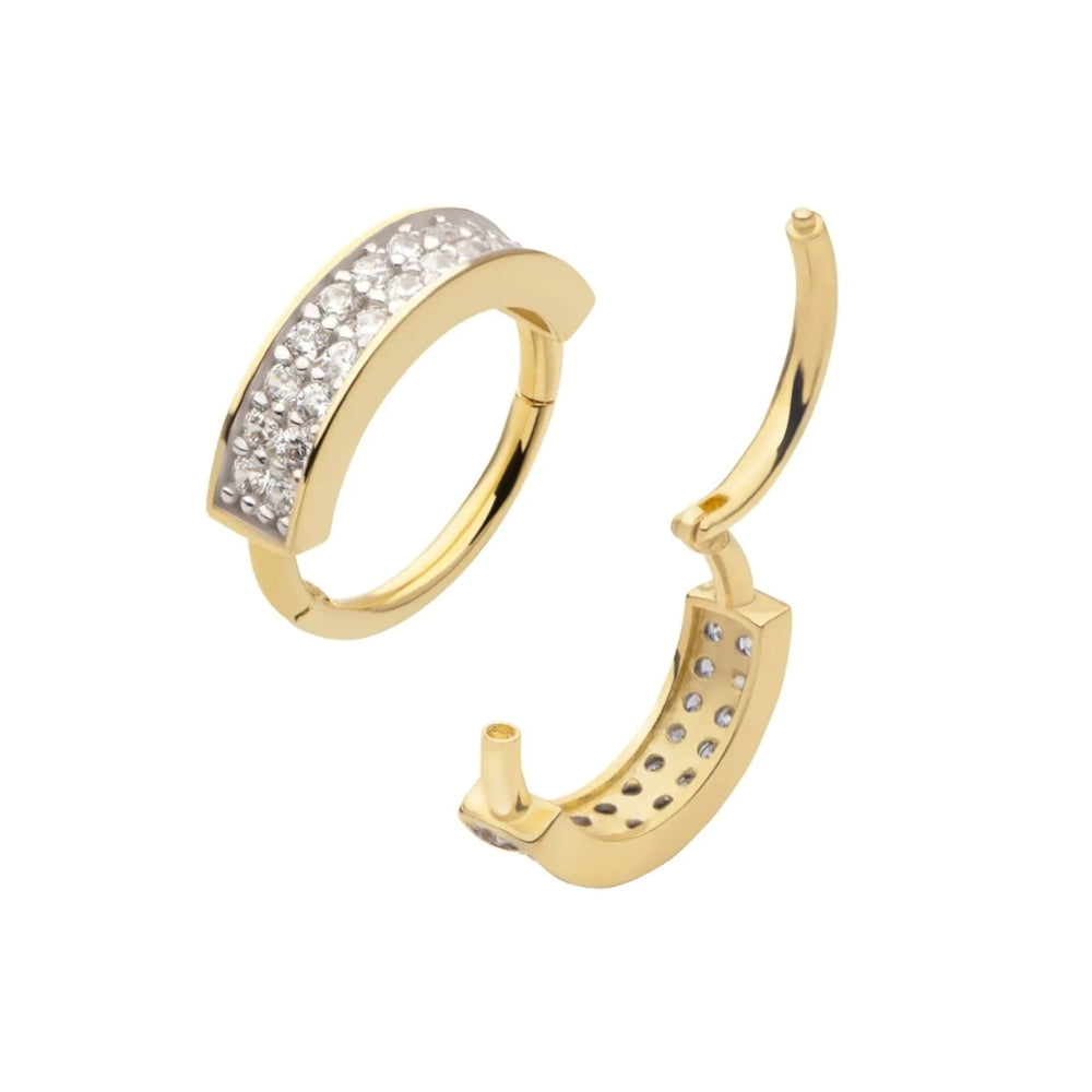 Side Facing Hinged Segment with Double Row Clear CZ Cluster - 14kt Gold
