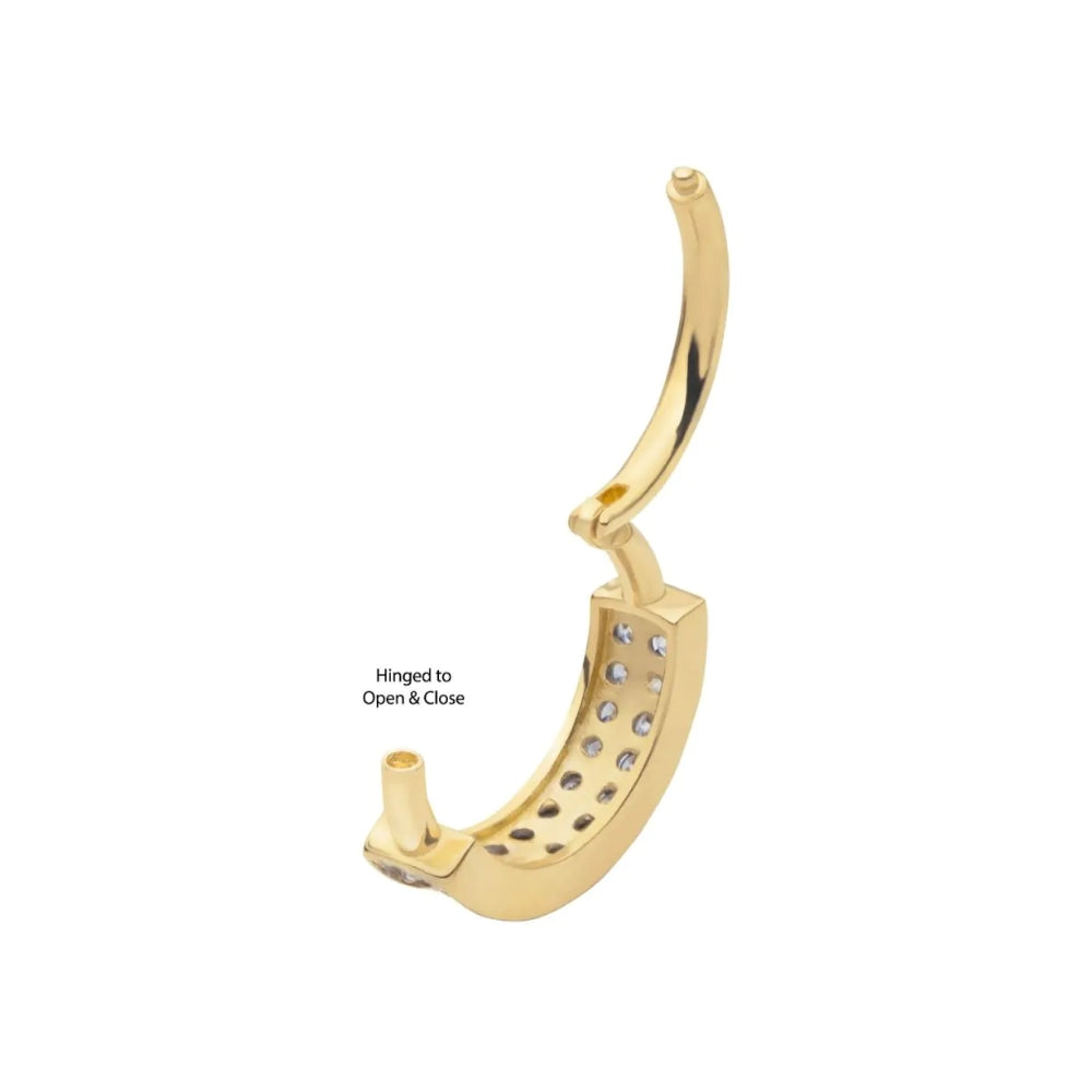 Side Facing Hinged Segment with Double Row Clear CZ Cluster - 14kt Gold