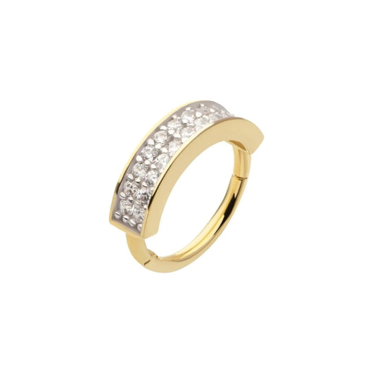 Side Facing Hinged Segment with Double Row Clear CZ Cluster - 14kt Gold