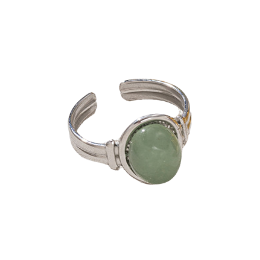 Oval Stone Center Adjustable Ring - Stainless Steel