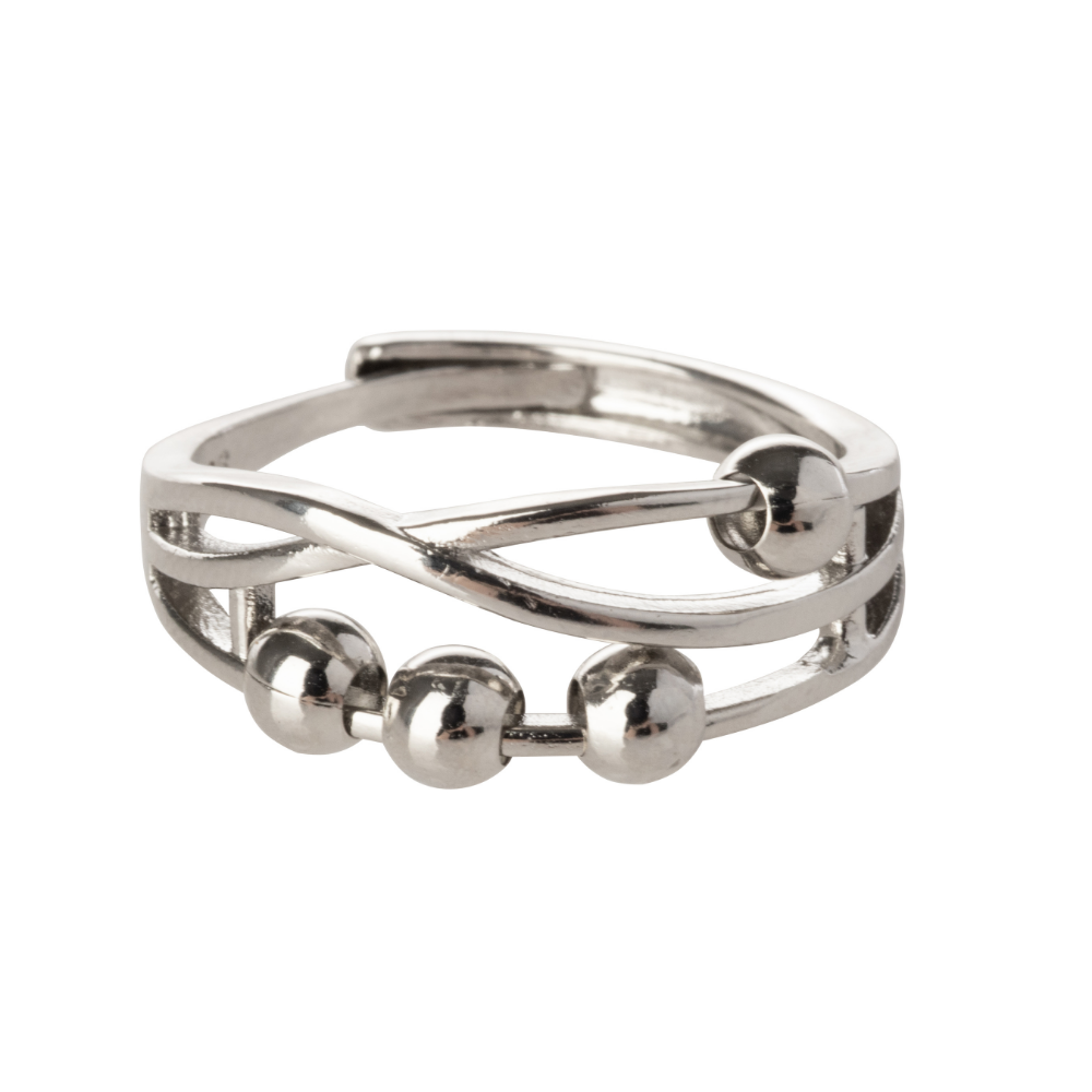 Beaded Criss Cross Design Adjustable Beaded Fidget Ring - 925 Sterling Silver