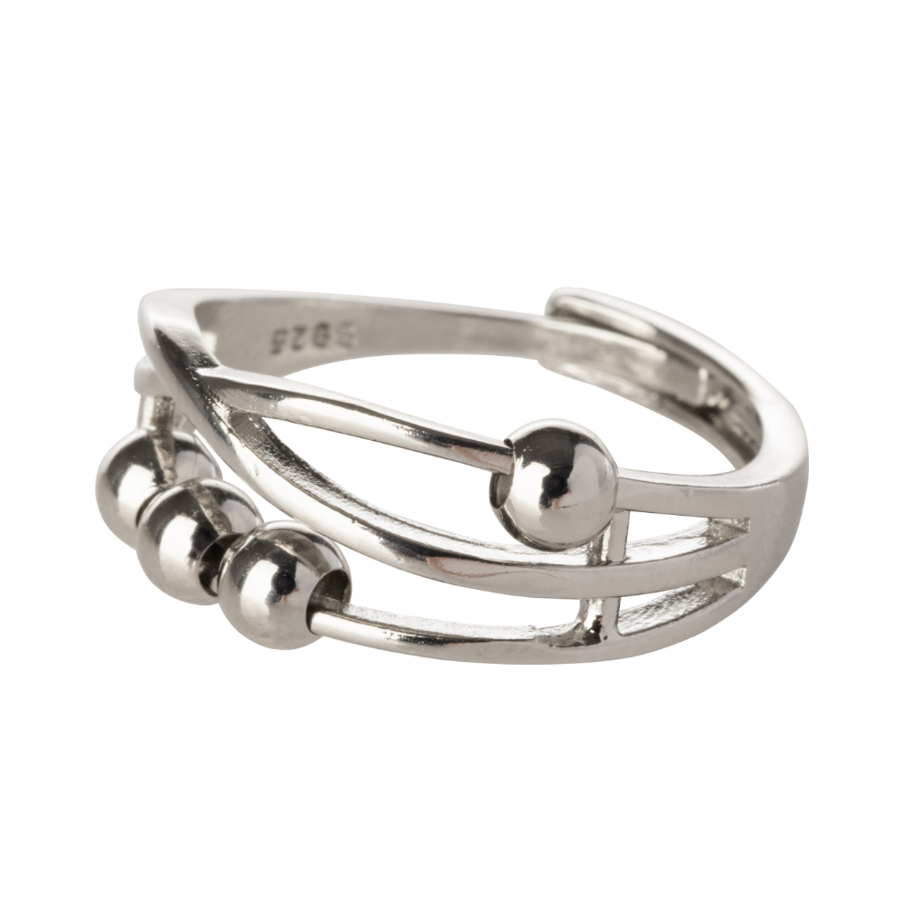 Beaded Criss Cross Design Adjustable Beaded Fidget Ring - 925 Sterling Silver