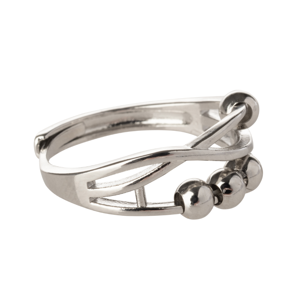 Beaded Criss Cross Design Adjustable Beaded Fidget Ring - 925 Sterling Silver