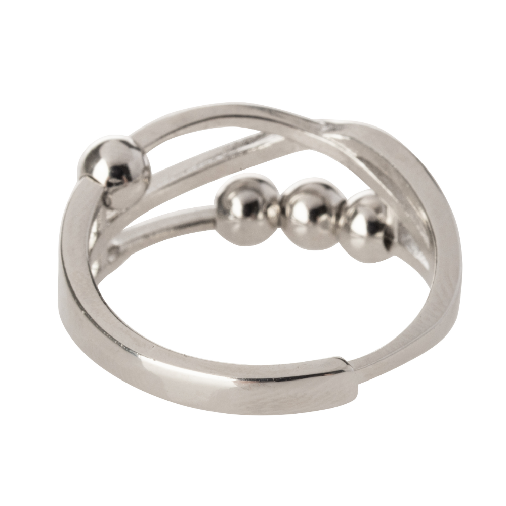 Beaded Criss Cross Design Adjustable Beaded Fidget Ring - 925 Sterling Silver