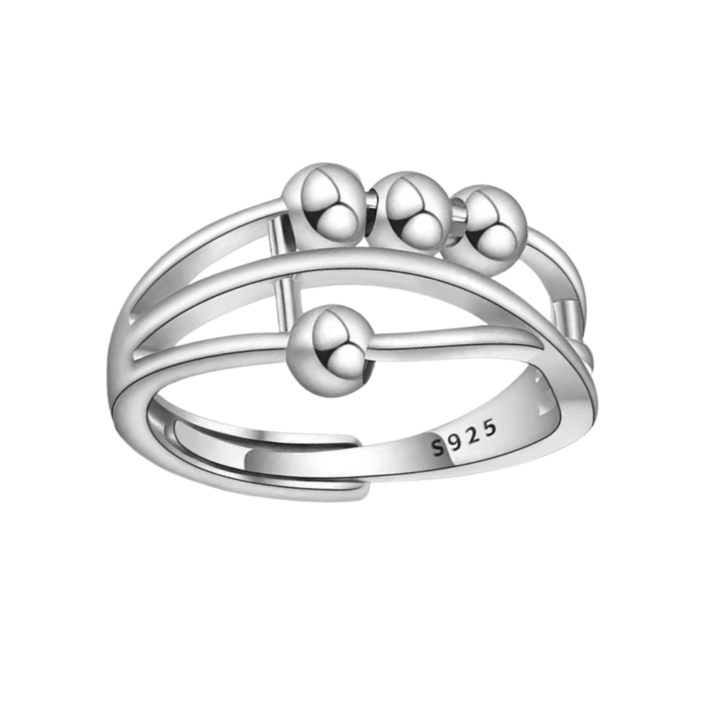 Beaded Criss Cross Design Adjustable Beaded Fidget Ring - 925 Sterling Silver