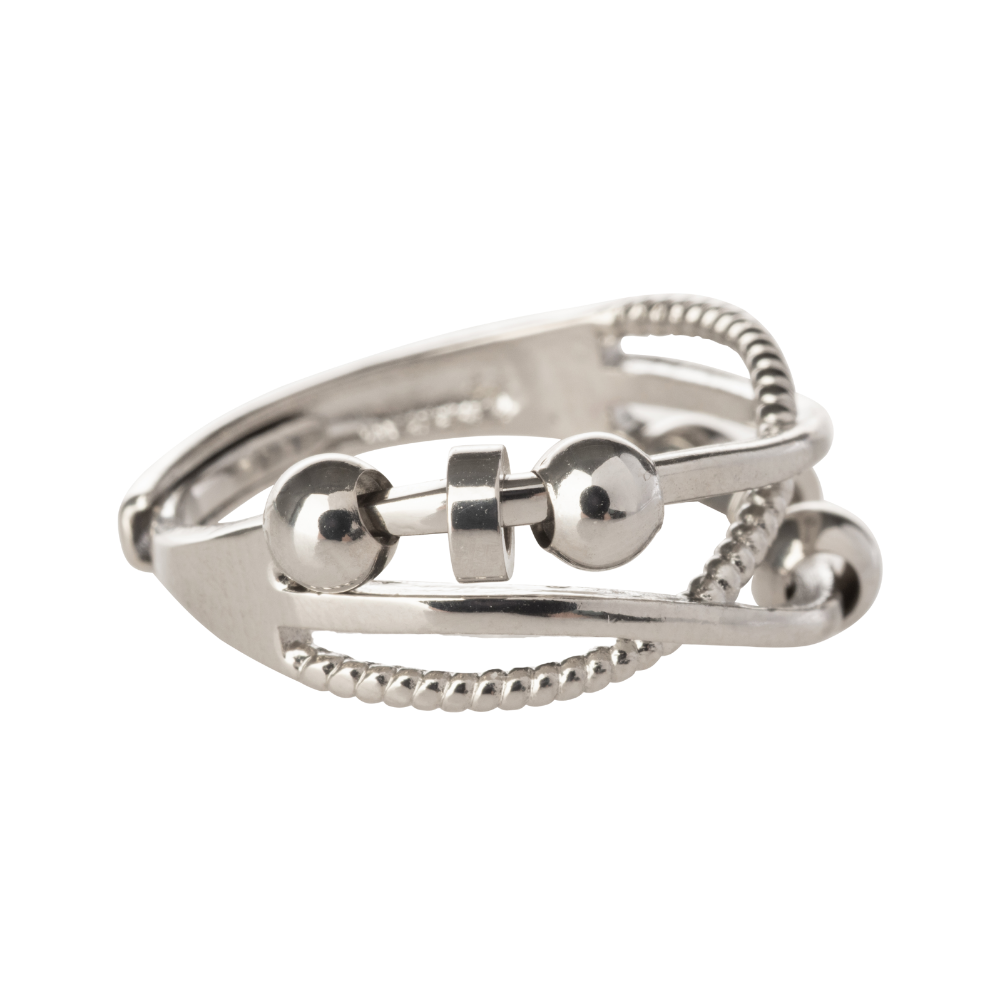 Beaded Triple Line Design Adjustable Beaded Fidget Ring - 925 Sterling Silver