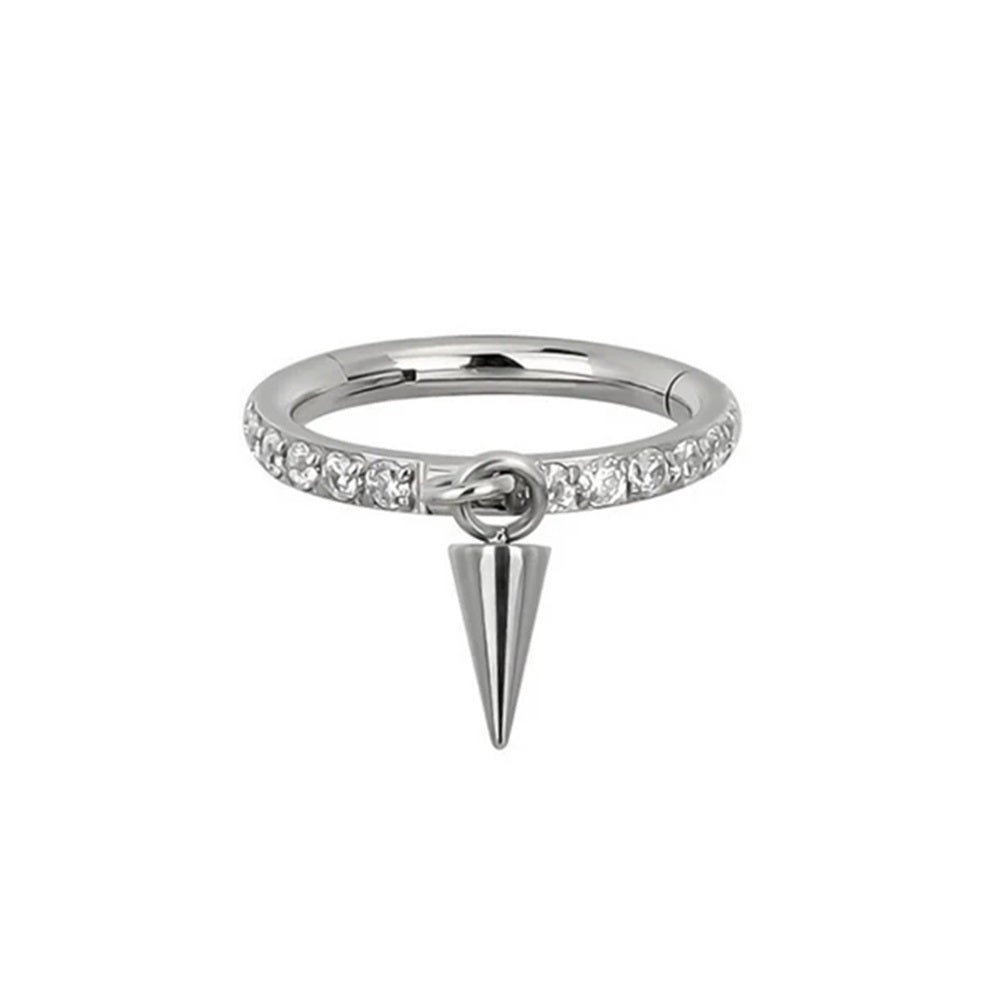 CZ Crystal Lined Dangling Spike Hinged Segment Clicker Ring - ASTM F-136 Implant Grade Titanium