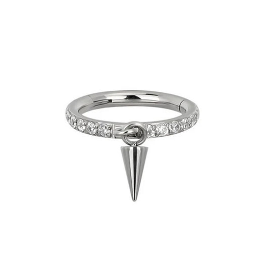 CZ Crystal Lined Dangling Spike Hinged Segment Clicker Ring - ASTM F-136 Implant Grade Titanium