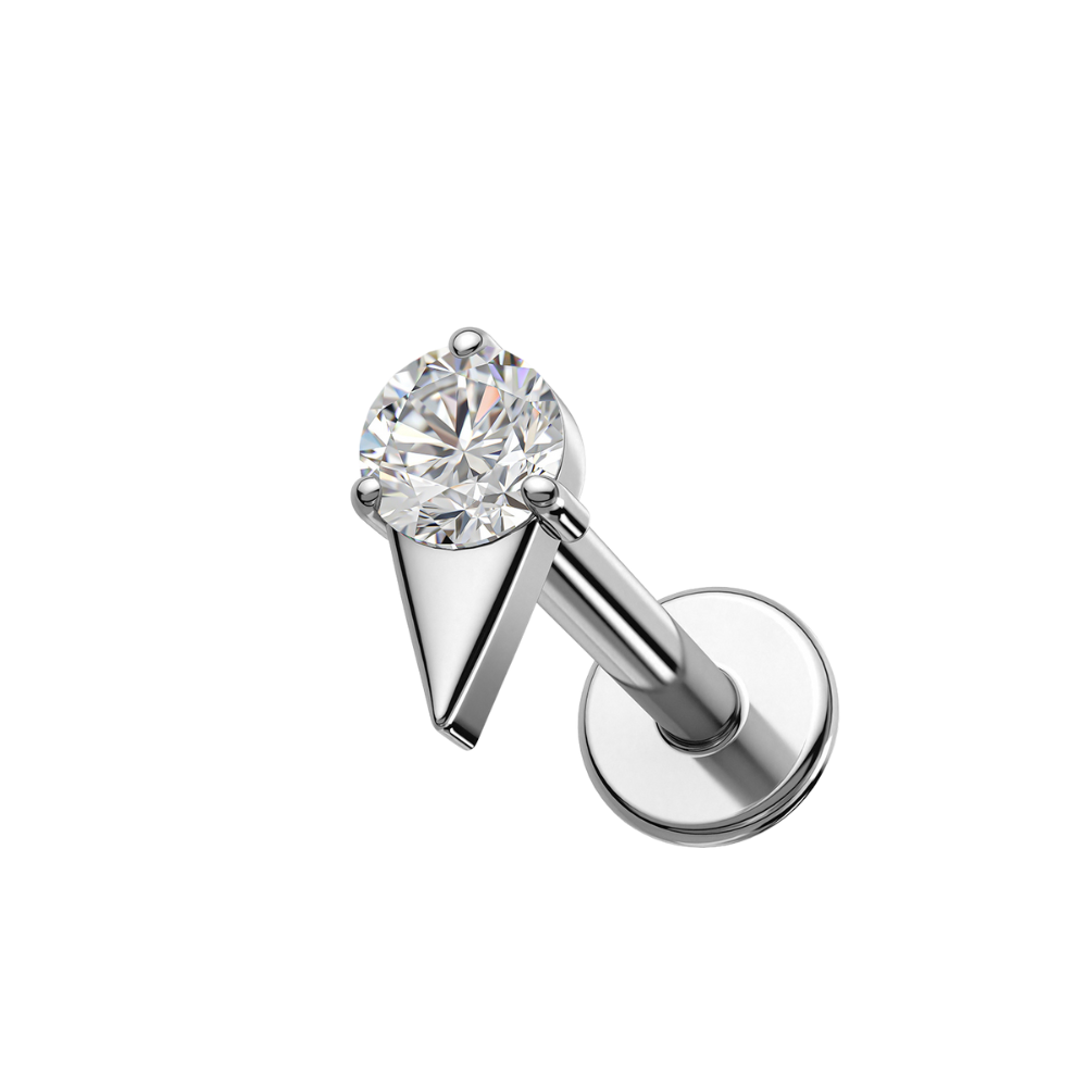 Internally Threaded CZ Crystal Spike Flat Back Stud - ASTM F-136 Implant Grade Titanium